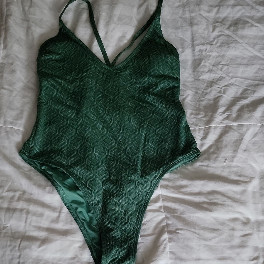 Green Textured One-Piece Swimsuit